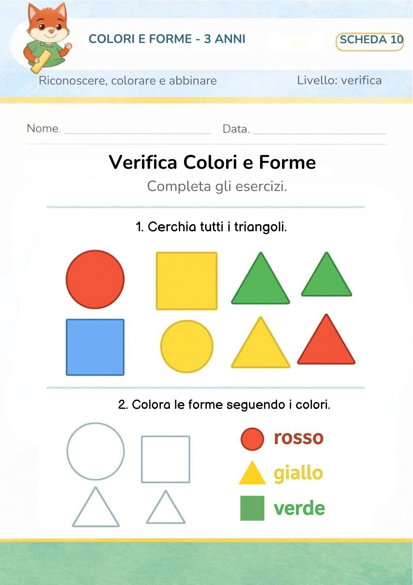 Colori e forme 3 anni – riconoscere, colorare e abbinare