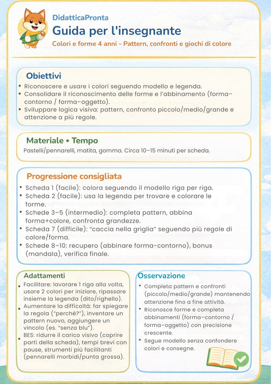 Colori e forme 4 anni – Pattern, confronti e giochi di colore