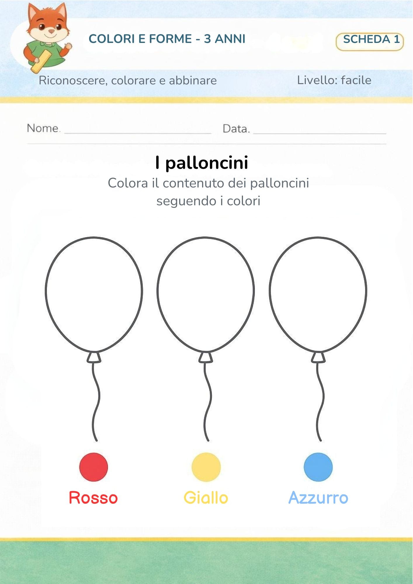 Colori e forme 3 anni – riconoscere, colorare e abbinare