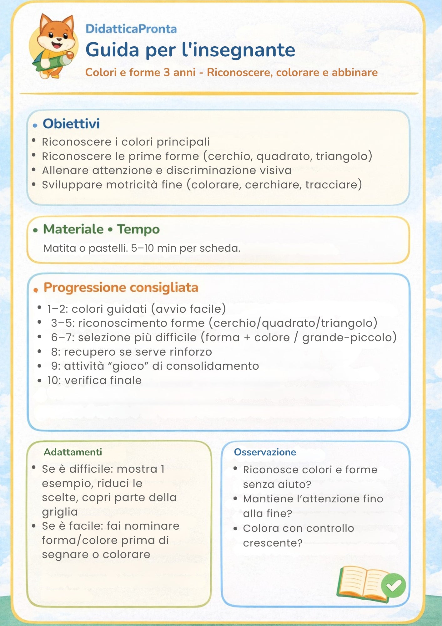 Colori e forme 3 anni – riconoscere, colorare e abbinare