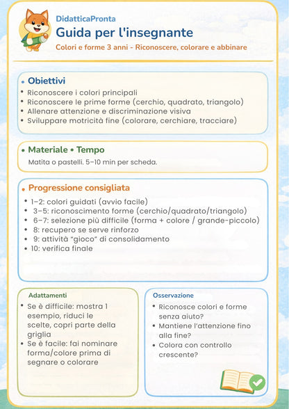 Colori e forme 3 anni – riconoscere, colorare e abbinare