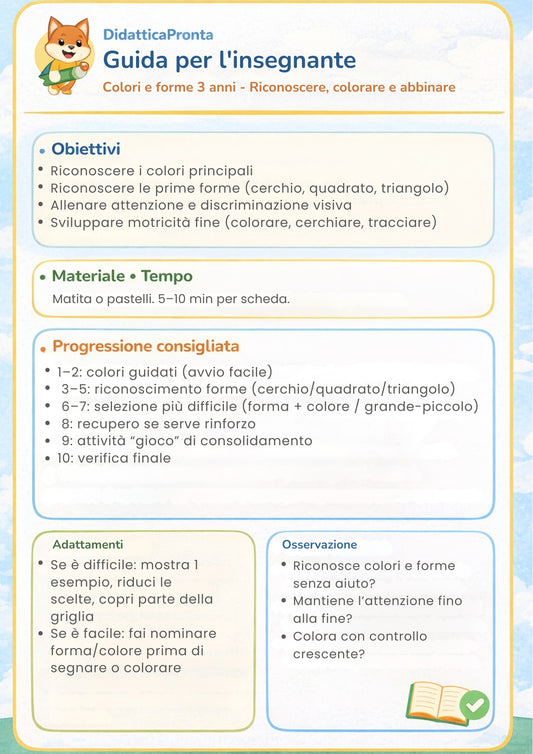 Colori e forme 3 anni – riconoscere, colorare e abbinare