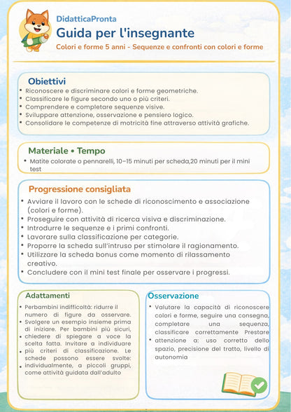 Colori e forme 5 anni – Sequenze e confronti con colori e forme