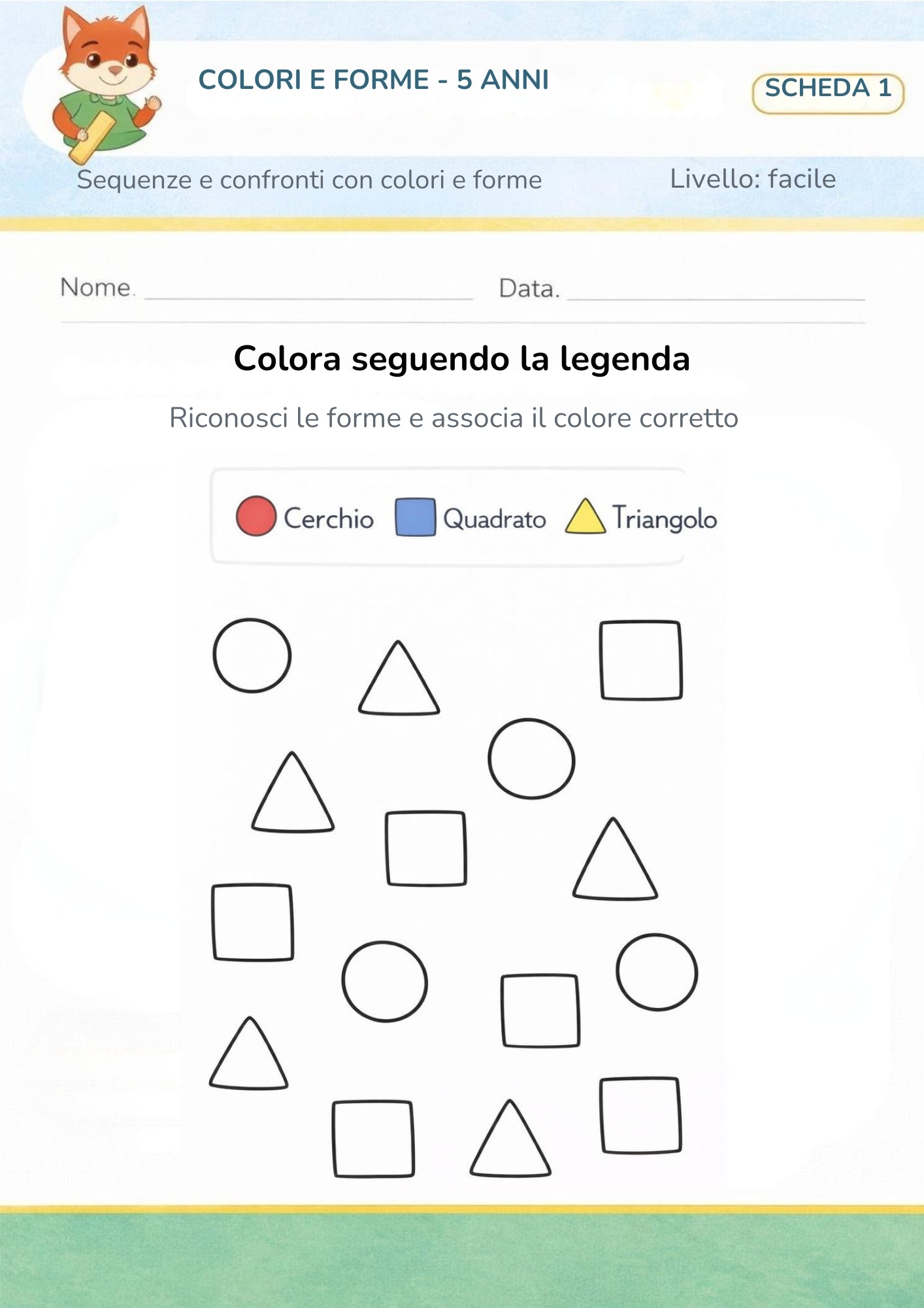 Colori e forme 5 anni – Sequenze e confronti con colori e forme