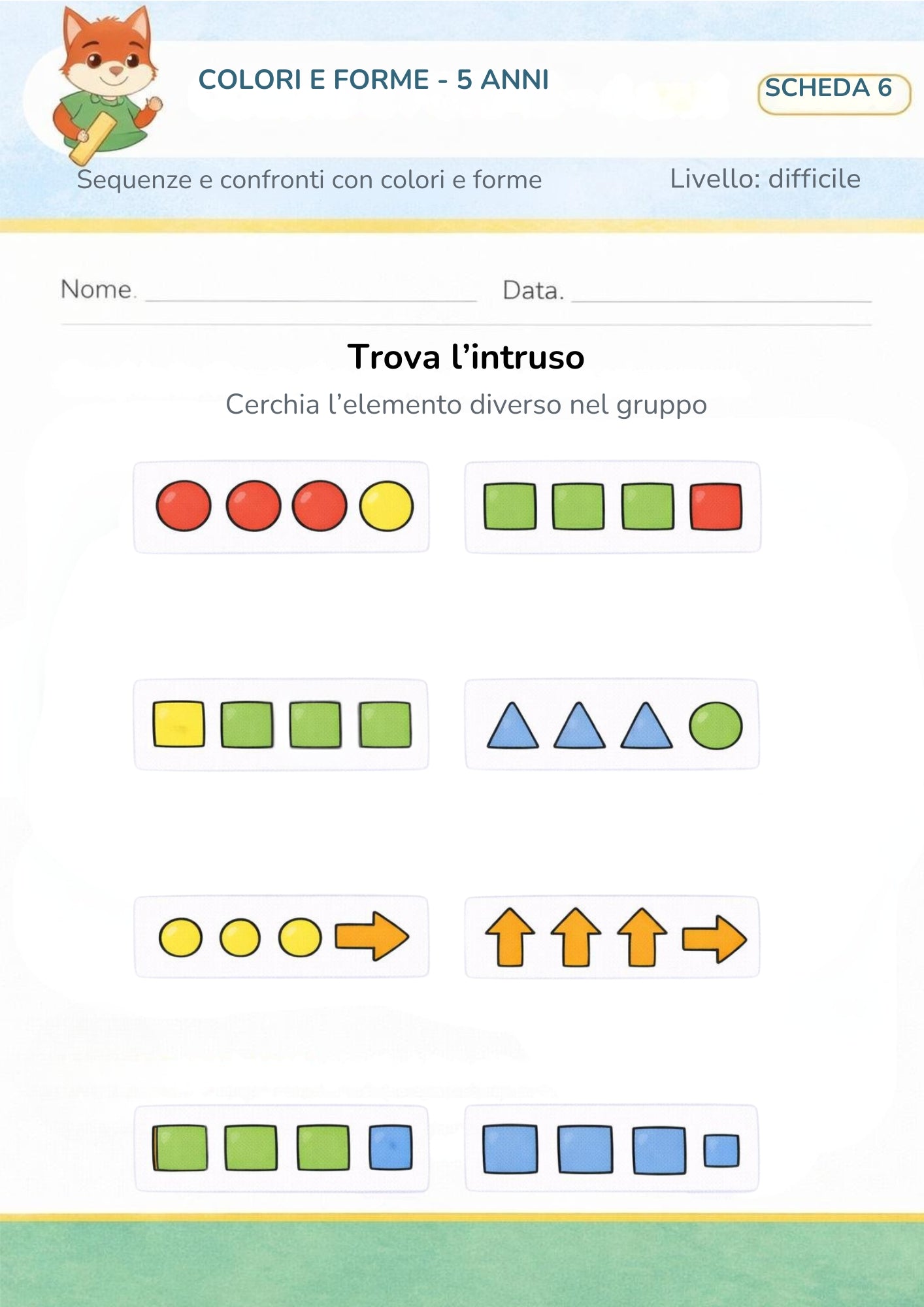 Colori e forme 5 anni – Sequenze e confronti con colori e forme