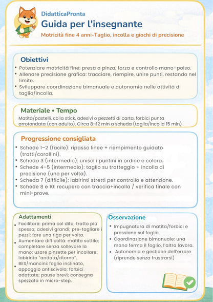 Motricità fine 4 anni – taglio, incolla e giochi di precisione
