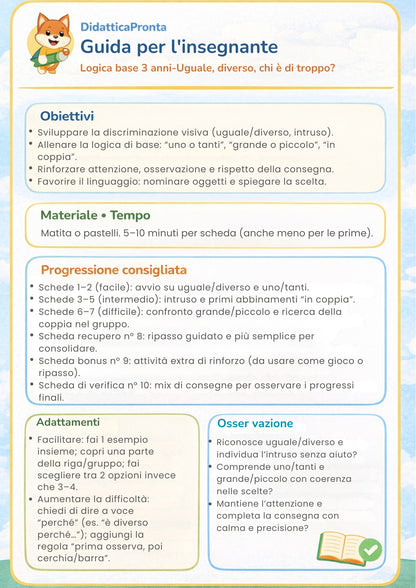 Logica base 3 anni – uguale, diverso e chi è di troppo?