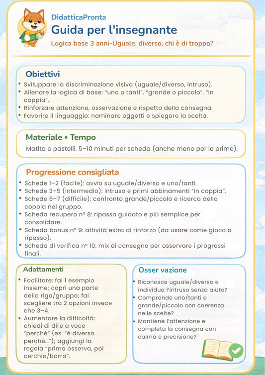 Logica base 3 anni – uguale, diverso e chi è di troppo?