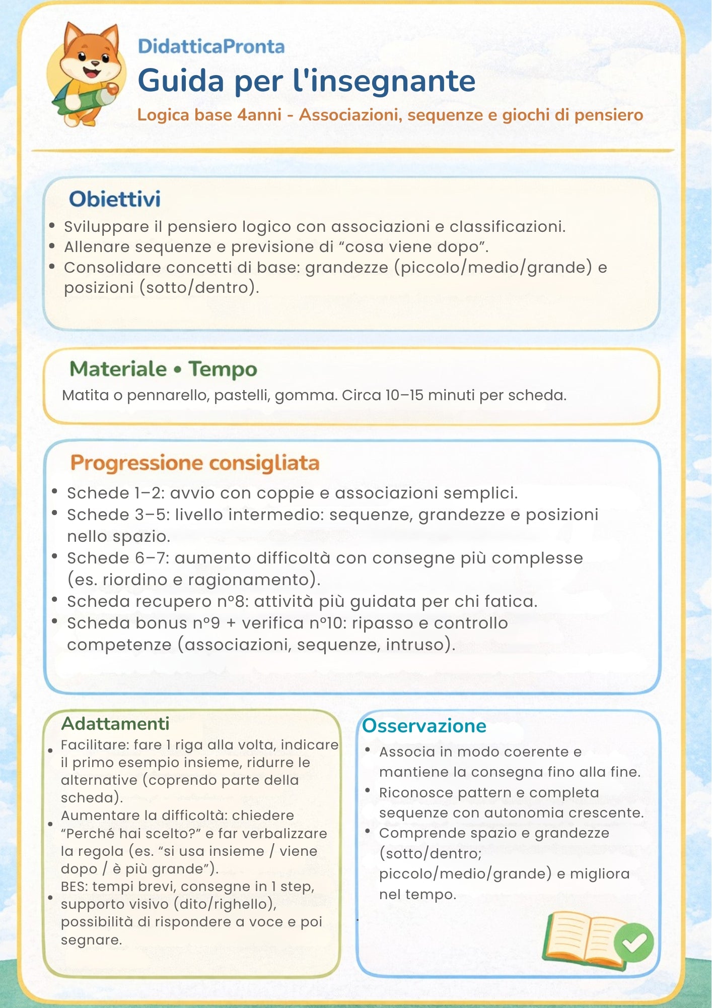 Logica base 4 anni – associazioni, sequenze e giochi di pensiero