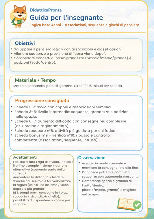 Logica base 4 anni – associazioni, sequenze e giochi di pensiero