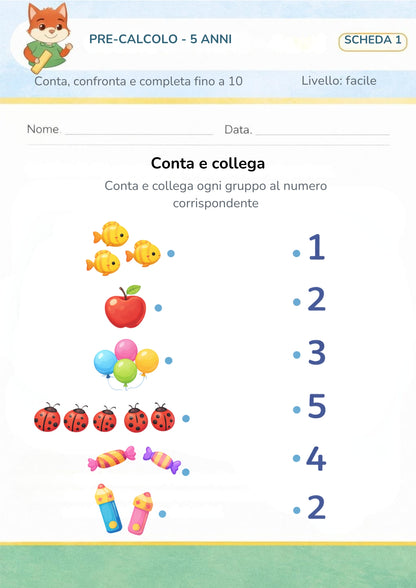 Pre-calcolo 5 anni – Conta, confronta e completa fino a 10