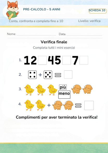 Pre-calcolo 5 anni – Conta, confronta e completa fino a 10