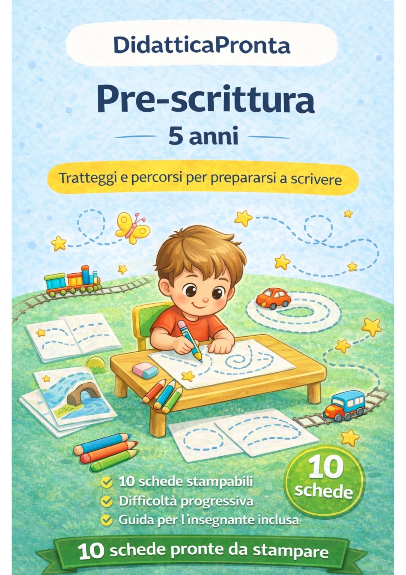 Pre-scrittura 5 anni – Tratteggi, percorsi e primi binari di scrittura