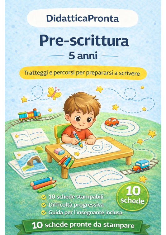 Pre-scrittura 5 anni – Tratteggi, percorsi e primi binari di scrittura