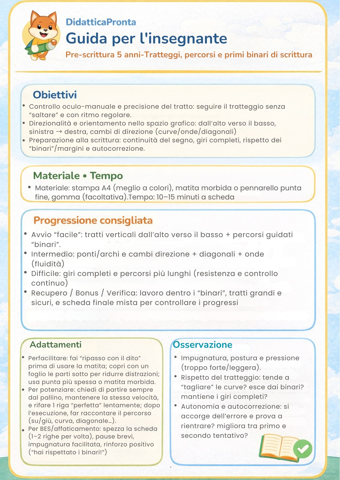 Pre-scrittura 5 anni – Tratteggi, percorsi e primi binari di scrittura
