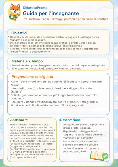 Pre-scrittura 5 anni – Tratteggi, percorsi e primi binari di scrittura
