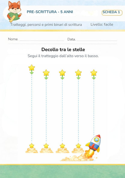 Pre-scrittura 5 anni – Tratteggi, percorsi e primi binari di scrittura
