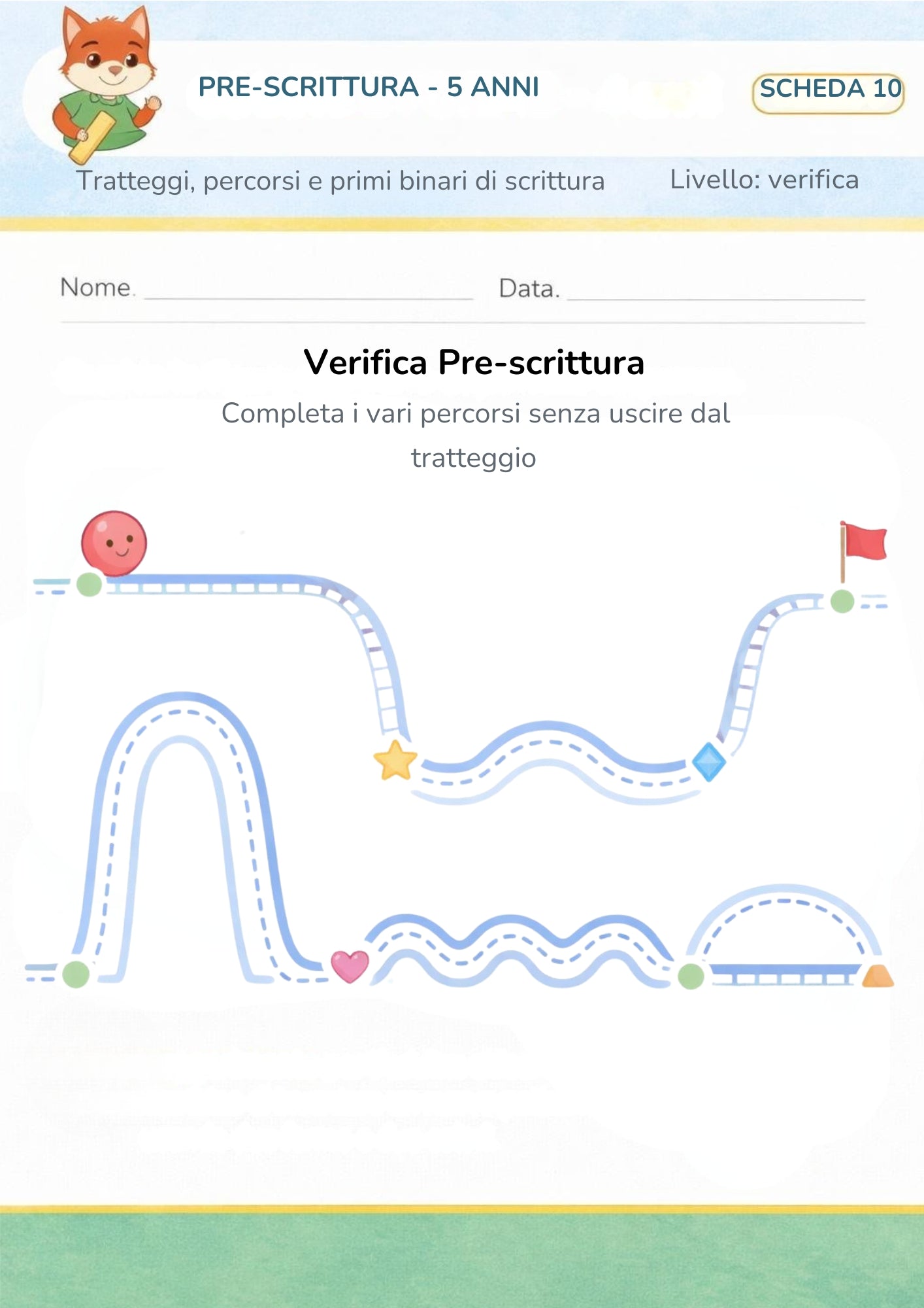 Pre-scrittura 5 anni – Tratteggi, percorsi e primi binari di scrittura