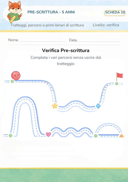 Pre-scrittura 5 anni – Tratteggi, percorsi e primi binari di scrittura