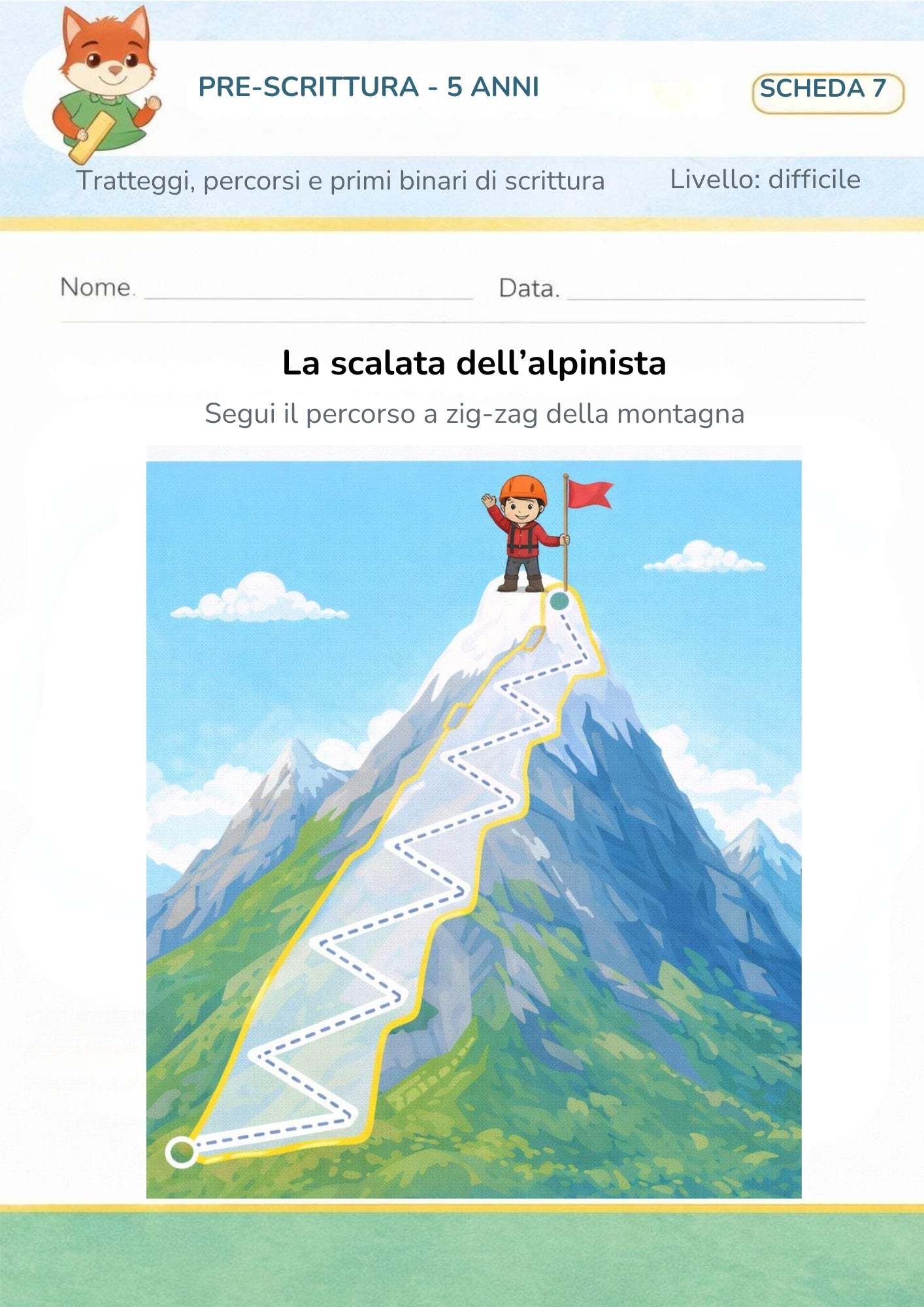 Pre-scrittura 5 anni – Tratteggi, percorsi e primi binari di scrittura