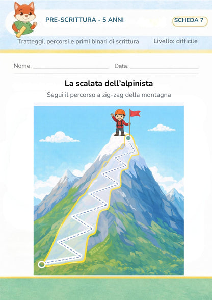 Pre-scrittura 5 anni – Tratteggi, percorsi e primi binari di scrittura