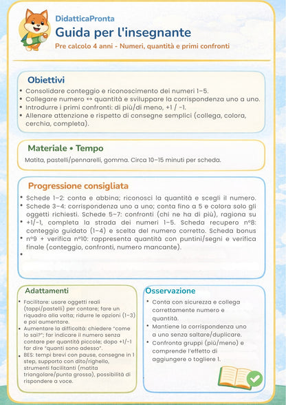 Pre-calcolo 4 anni – Numeri, quantità e primi confronti