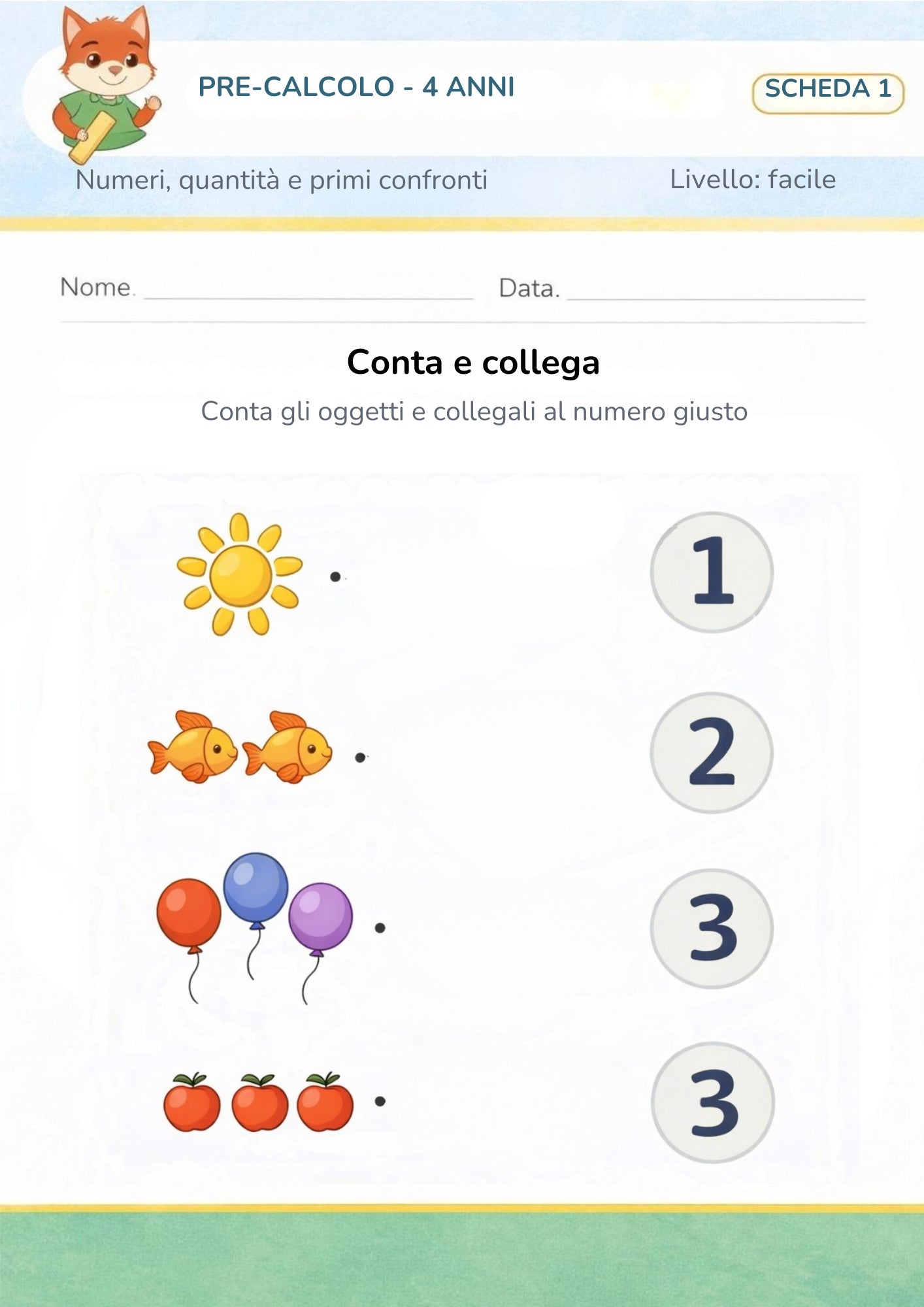 Pre-calcolo 4 anni – Numeri, quantità e primi confronti