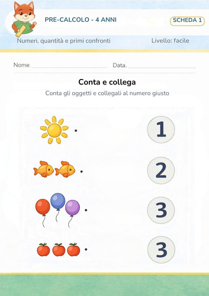 Pre-calcolo 4 anni – Numeri, quantità e primi confronti