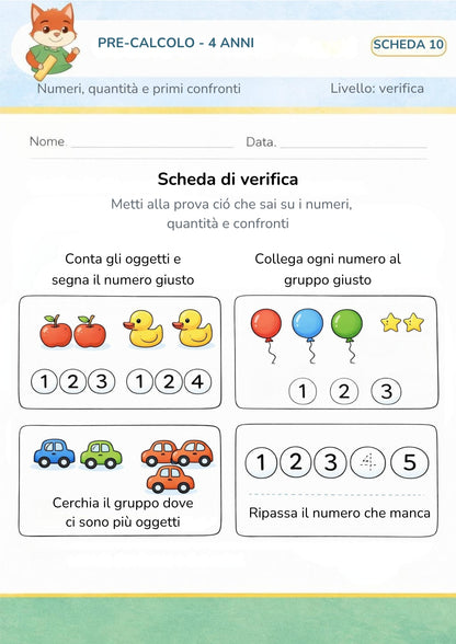 Pre-calcolo 4 anni – Numeri, quantità e primi confronti