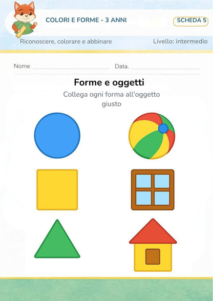 Colori e forme 3 anni – riconoscere, colorare e abbinare