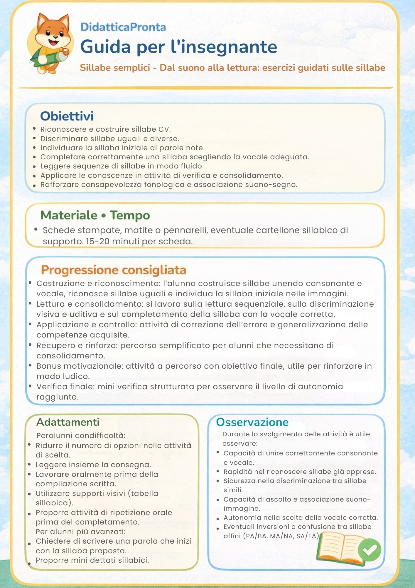 Sillabe semplici 1ª primaria – Dal suono alla lettura