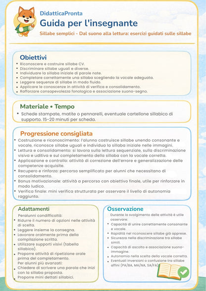 Sillabe semplici 1ª primaria – Dal suono alla lettura