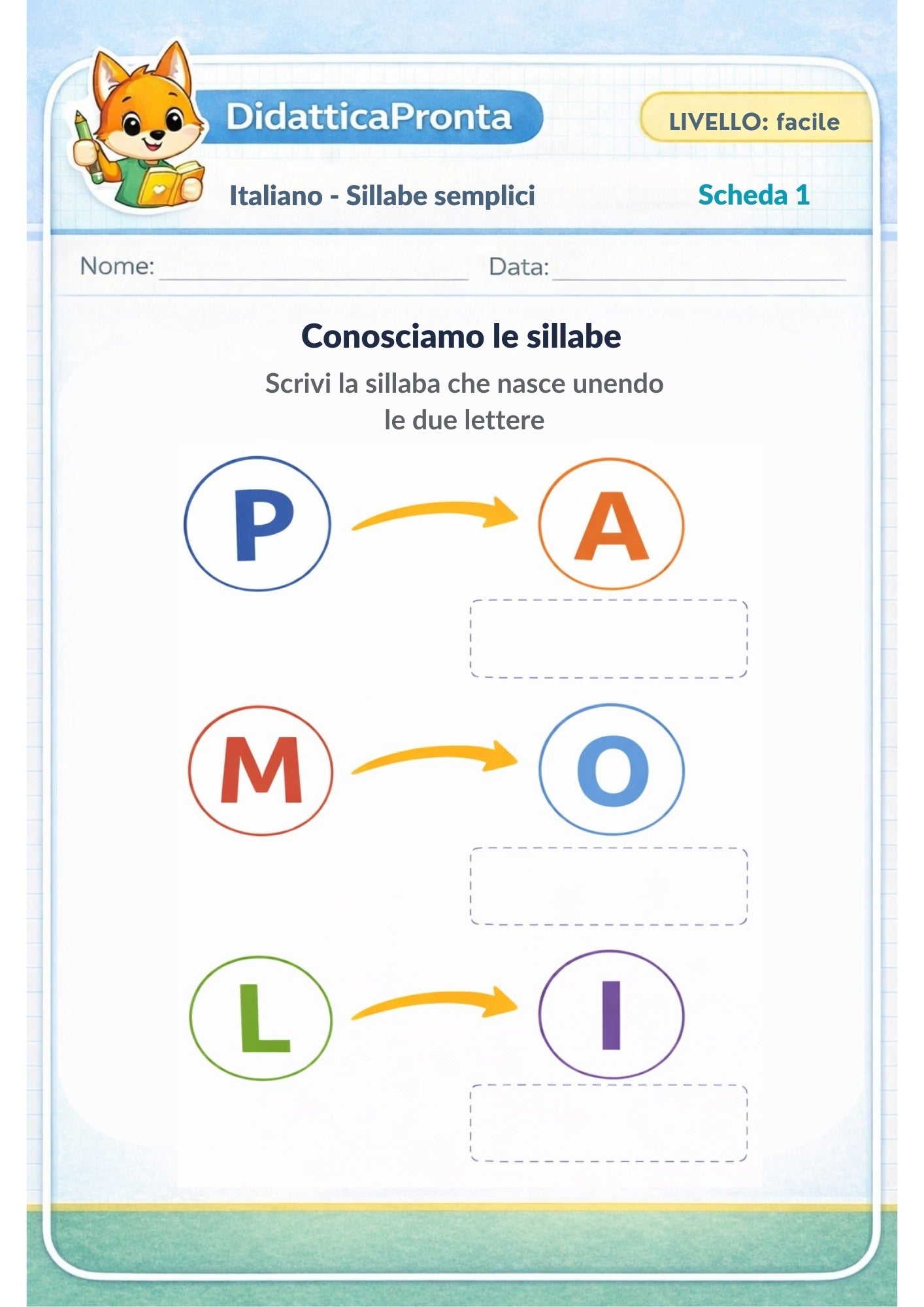 Sillabe semplici 1ª primaria – Dal suono alla lettura