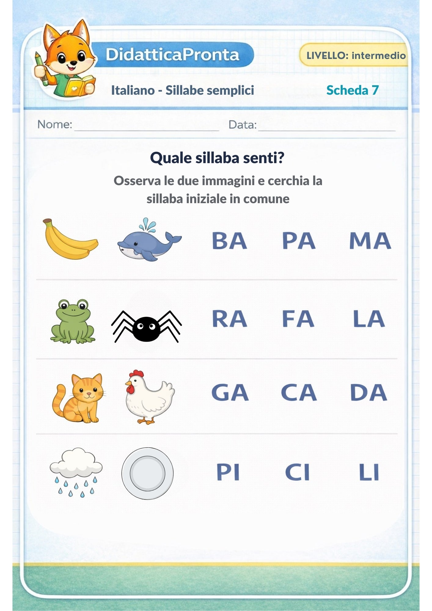 Sillabe semplici 1ª primaria – Dal suono alla lettura