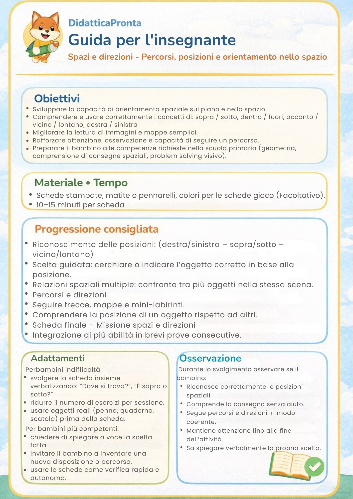 Spazi e direzioni 5 anni – Percorsi, posizioni e orientamento nello spazio