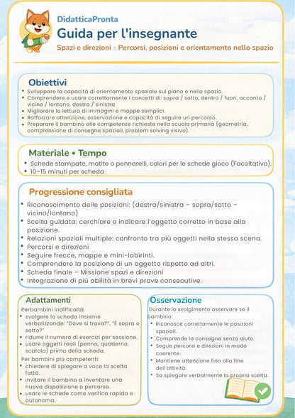 Spazi e direzioni 5 anni – Percorsi, posizioni e orientamento nello spazio