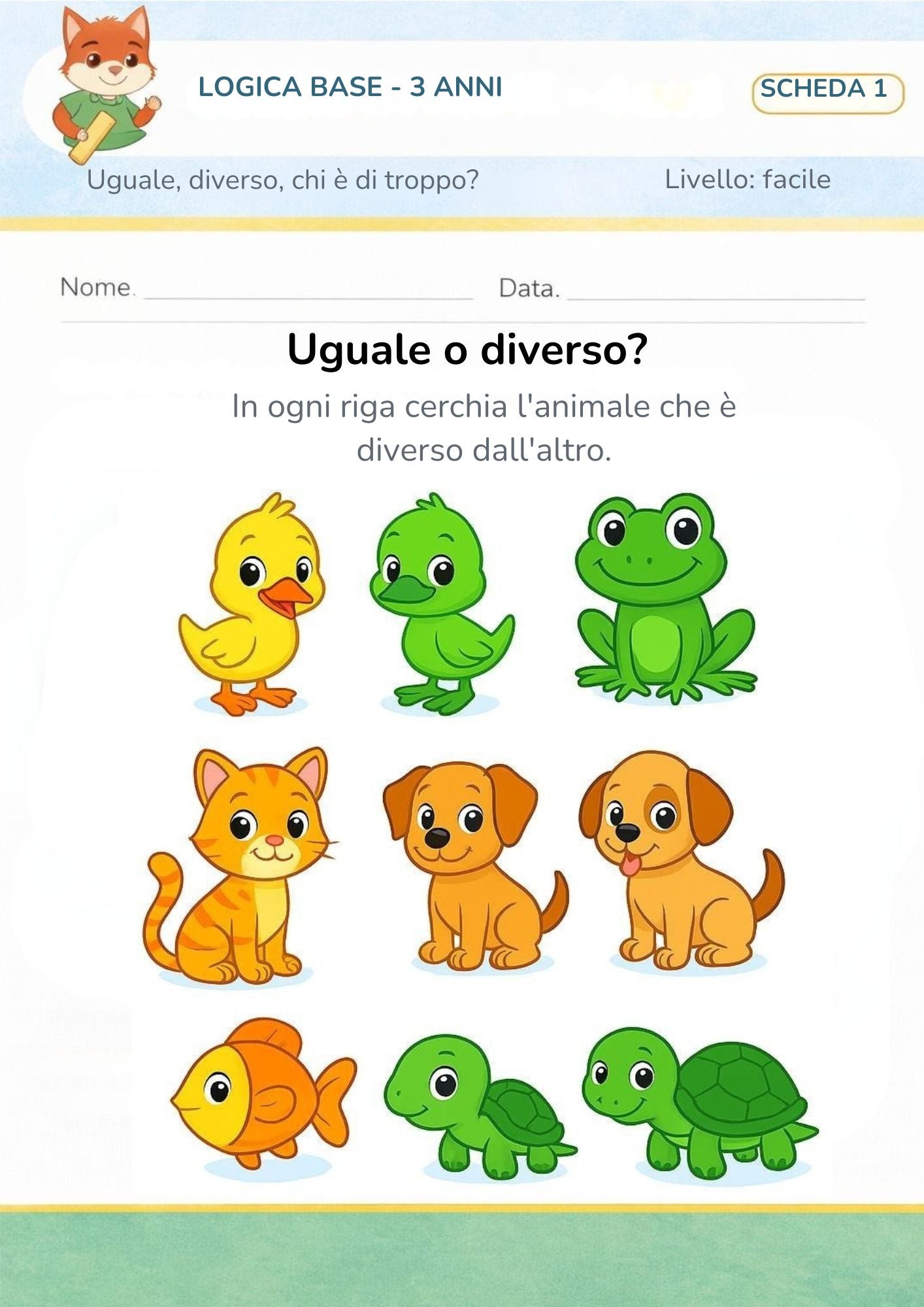 Logica base 3 anni – uguale, diverso e chi è di troppo?