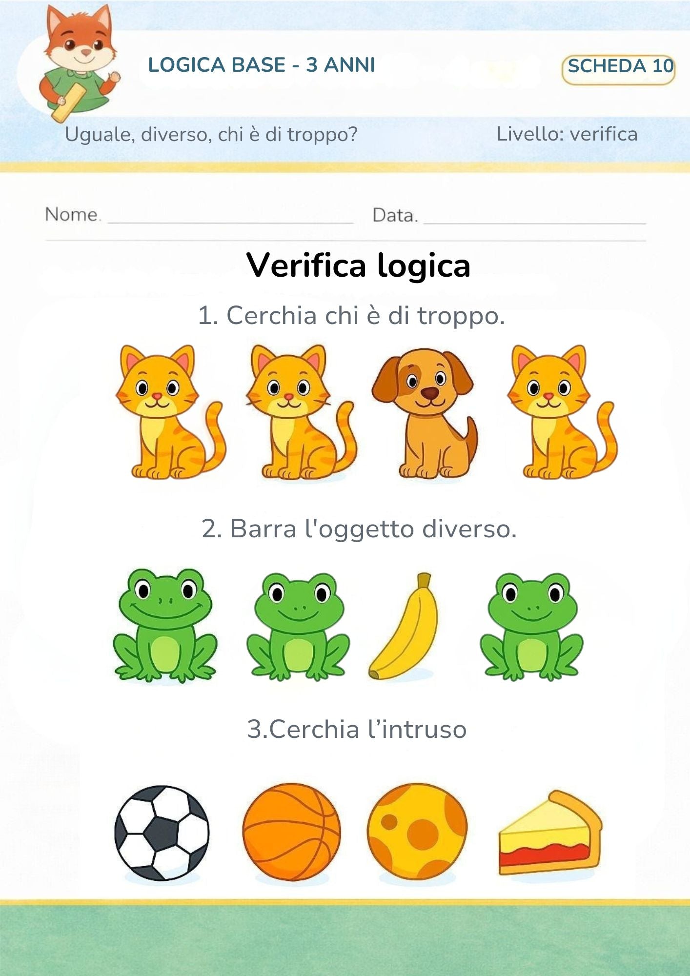 Logica base 3 anni – uguale, diverso e chi è di troppo?