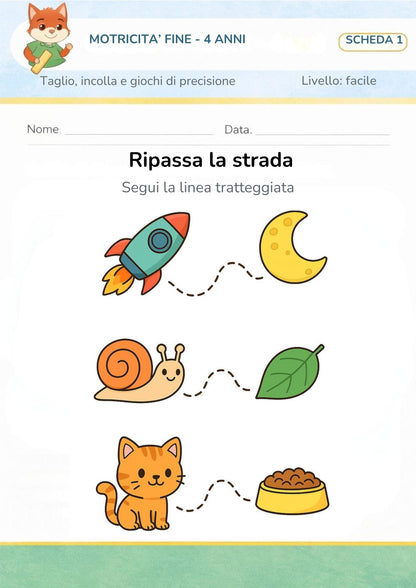 Motricità fine 4 anni – taglio, incolla e giochi di precisione
